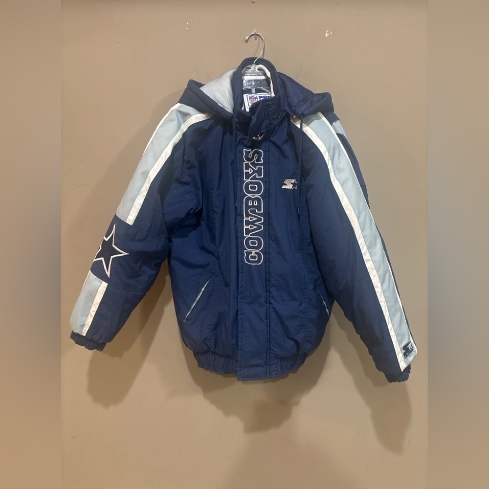 Vintage 90s Dallas Cowboys Starter NFL Pro Line Hooded Puffer Jacket - Size M